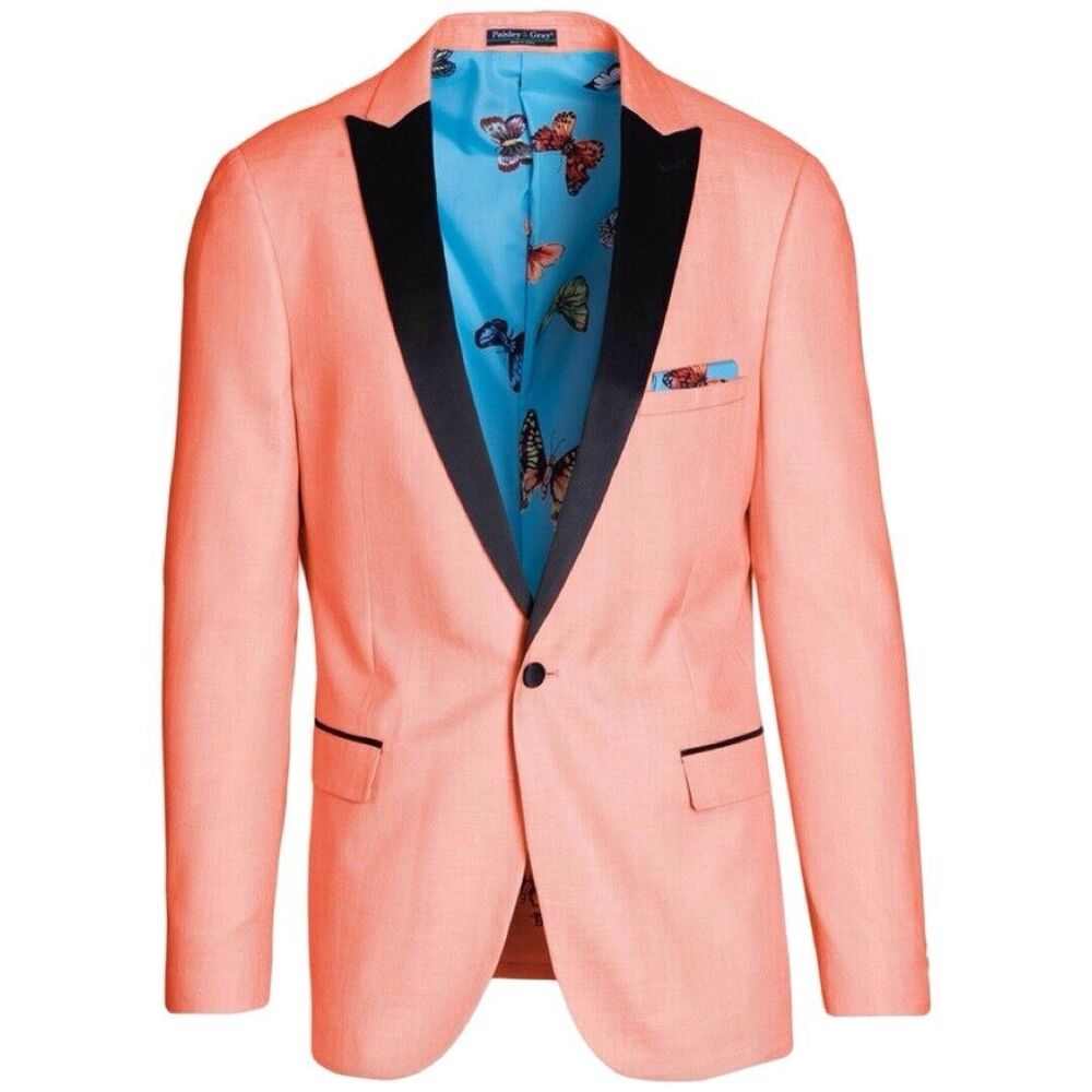 Paisley & Gray Men’s Slim Fit Grosvenor Peak Tuxedo Jacket Blazer Orange 42R